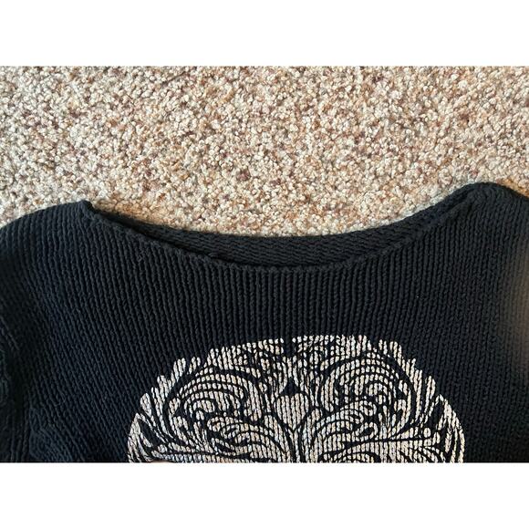 Women's Skull Sweater, Halloween, Medium, Black/Silver, Boatneck, Cotton Blend - Picture 8 of 8